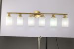 6-Light Golden Bathroom Vanity Light Fixture, Frosted Glass Shades, Modern Wall Mounted Lighting (No Bulbs)