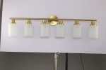 6-Light Golden Bathroom Vanity Light Fixture, Frosted Glass Shades, Modern Wall Mounted Lighting (No Bulbs)