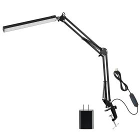 LED Reading Desk Lamp with Clamp Adjustable Swing Arm 3 Modes 10 Brightness Table Light 360 Degree Rotation Lighting Head for Home Office