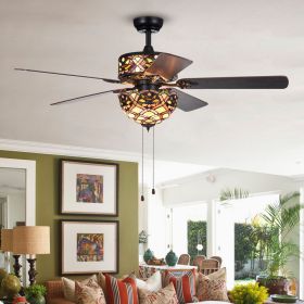 Kalsti 6-Light Lily Tiffany 5-Blade 52-Inch Matte Black Ceiling Fan