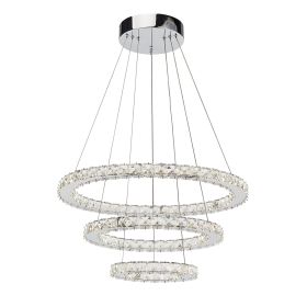 3-Layers Round Ring Chandelier, Iron Stainless Steel Crystal Chrome Color 4000K Natural White Lighting Fixtures