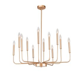 12-Light Modern Gold Farmhouse Iron Chandelier, Adjustable Height E12 Bulb, Classic Candle Hanging Pendant Light For Living Room Dining Room