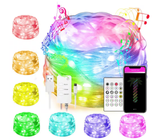 66-light 33ft. Outdoor USB or Battery Operated Integrated LED Fairy String Light-App Control Music Sync Twinkle Light