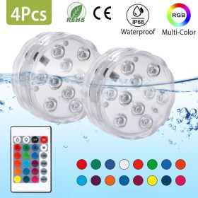 4Pcs Submersible RGB LED Lights IP68 Waterproof Underwater Color Changing Lamps Remote Control