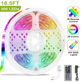 300 LEDs Strip Lights 5M/16.5ft 20 Colors RGB LED Strip IP65 Waterproof with Remote