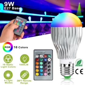 9W LED Light Bulb E27 RGB Lamp Bulb 16 Colors Changable 24-key IR Remote Control