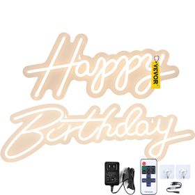 VEVOR Happy Birthday Neon Sign, 16.5" x 8" + 23" x 8" LED Neon Lights Signs, Adjustable Brightness w/ Remote Control and Power Adapter