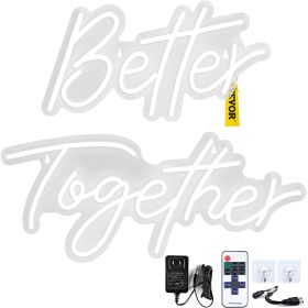 VEVOR Better Together Neon Sign, 24" x 10" + 17" x 9" Warm White LED lights Sign, Adjustable Brightness with Remote Control and 12V Power Adapter