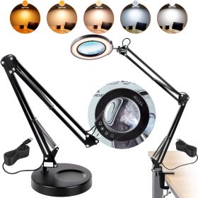 VEVOR Magnifying Glass with Light and Stand, 5X Magnifying Lamp, 4.3" Glass Lens, Base and Clamp 2-in-1 Desk Magnifier with Light