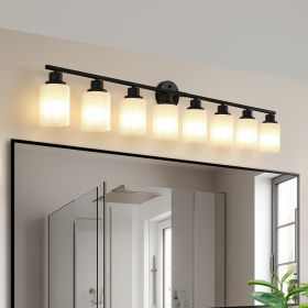 Modern 8-Light Vanity Bathroom Mirror Light, Frosted White Glass with Black Iron Frame, Contemporary Wall Sconce for Bedroom, Bathroom