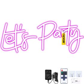 VEVOR Let's Party Neon Sign, 23"X10" Neon Sign for Wall Decor, Adjustable Brightness Pink Neon Light Sign with Remote Control and Power Adapter