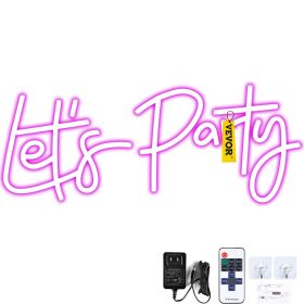 VEVOR Let's Party Neon Sign, 26" x 12" Neon Sign for Wall Decor, Adjustable Brightness Pink Neon Light Sign with Remote Control and Power Adapter