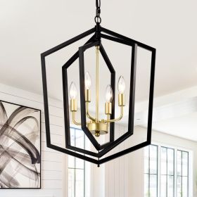 18.11" Matte Black + Gold Chandelier for Dining Room