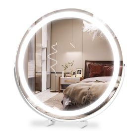 19Inch Large Round Vanity Makeup Mirror With LED Halo Light 3 Lighting Colors Dimmable Brightness Touch Control 360° Rotation