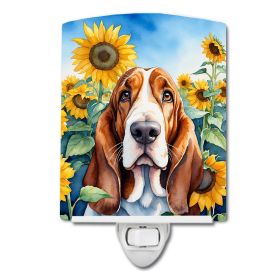 NEW Basset Hound in Sunflowers Ceramic Night Light