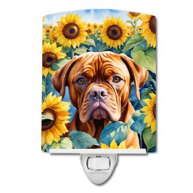 NEW Dogue de Bordeaux in Sunflowers Ceramic Night Light Compact, UL-Certified