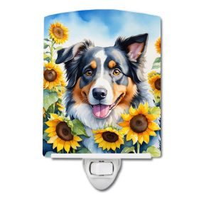 NEW Australian Shepherd in Sunflowers Ceramic Night Light