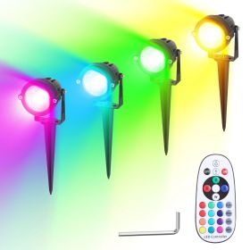 4Pcs Landscape Lights Color Changing Landscape Spotlight IP65 Waterproof RGBW LED Colorful Stake Light with Remote Control 16 Color 4 Dynamic Light Mo