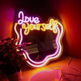 1pc Unique love yoursell Mirror LED Neon Sign - Silver Wall Art Lamp for Home Decoration, Studios, Salons, Decorative Arts, Valentine's Day Gifts