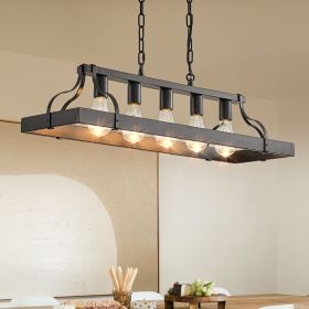 33.7-Inch Black Industrial Pendant Light with 5 E26 Bulb Sockets, Adjustable Chain Height – Modern Farmhouse Linear Chandelier for Dining Room