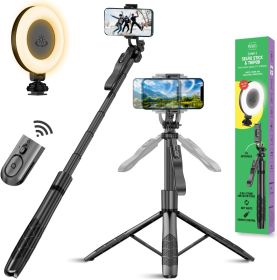 Phone Tripod 62" Selfie Stick for iPhone with Remote and 3W LED Light, Universal Mount, Phone Stand for Recording & Streaming