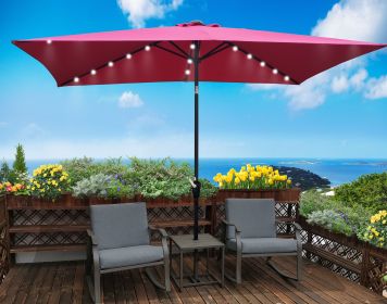 10 x 6.5t Rectangular Patio Solar LED Lighted Outdoor Umbrellas with Crank and Push Button Tilt for Garden Backyard Pool Swimming Pool