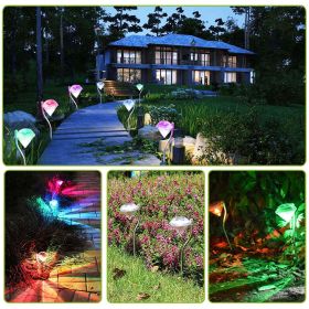 4Pcs Solar Garden Light Outdoor Diamond LED Light 7-Color Changing IP65 Waterproof Pathway Stake Decorative Lamp for Garden Patio Yard Walkway