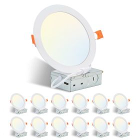 6 Inch LED Recessed Ceiling Lights, 12-Pack Ultra-Thin with Junction Box, 5 Color Temperature Options 2700K-5000K