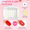 120W LED UV Nail Lamp with 3 Timer Setting Auto Sensor Rechargeable LED Gel Nail Dryer for Fingernail and Toenail Fast Polish Curing for Salon Home Pr