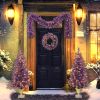 Pre-lit Christmas Artificial Tree 4-Piece Set, Garland, Wreath and Set of 2 Entrance Trees, X-mas with LED Lights, PVC Festival Celebration Set