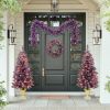 Pre-lit Christmas Artificial Tree 4-Piece Set, Garland, Wreath and Set of 2 Entrance Trees, X-mas with LED Lights, PVC Festival Celebration Set