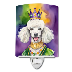 White Ceramic Night Light (Color: White Poodle King of Mardi Gras-198453012371)