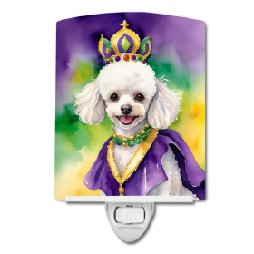 White Ceramic Night Light (Color: White Poodle King of Mardi Gras-198453012388)