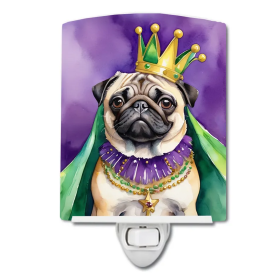 Pug Ceramic Night Light (Color: Pug King of Mardi Gras-198453012401)