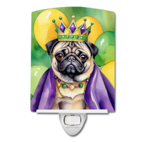 Pug Ceramic Night Light (Color: Pug King of Mardi Gras-198453012418)