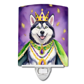 Siberian Ceramic Night Light (Color: Siberian Husky King of Mardi Gras-198453012661)