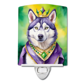 Siberian Ceramic Night Light (Color: Siberian Husky King of Mardi Gras-198453012678)