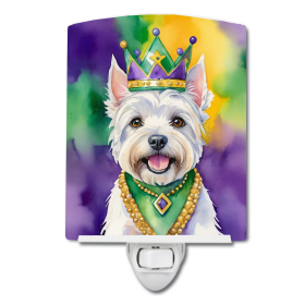 Westie Ceramic Night Light (Color: Westie King of Mardi Gras-198453012784)