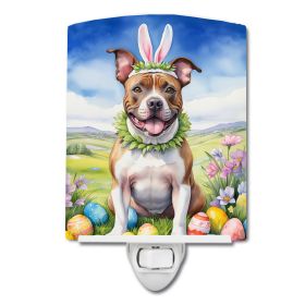 Staffordshire Ceramic Night Light (Color: Staffordshire Bull Terrier Easter Egg Hunt-198453421920)