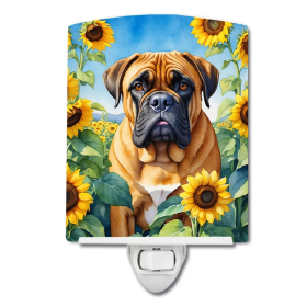 Bullmastiff Ceramic Night Light (Color: Bullmastiff in Sunflowers-198453229694)