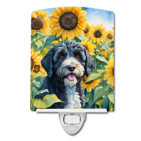 Portuguese Ceramic Night Light (Color: Portuguese Water Dog in Sunflowers-198453230706)