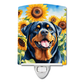 Rottweiler Ceramic Night Light (Color: Rottweiler in Sunflowers-198453230775)