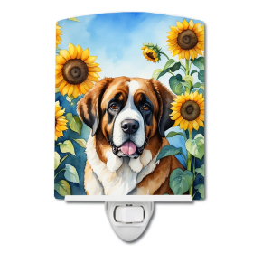 Saint Ceramic Night Light (Color: Saint Bernard in Sunflowers-198453230782)