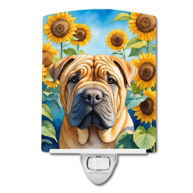 Shar Ceramic Night Light (Color: Shar Pei in Sunflowers-198453230867)