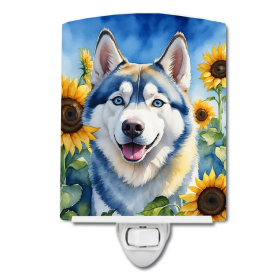 Siberian Ceramic Night Light (Color: Siberian Husky in Sunflowers-198453230904)