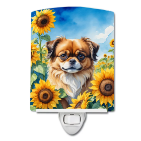 Tibetan Ceramic Night Light (Color: Tibetan Spaniel in Sunflowers-198453230942)