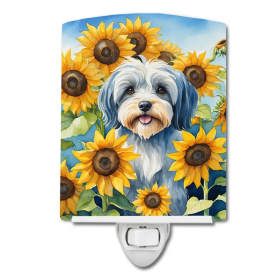 Tibetan Ceramic Night Light (Color: Tibetan Terrier in Sunflowers-198453230959)