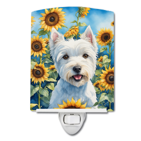 Westie Ceramic Night Light (Color: Westie in Sunflowers-198453231000)