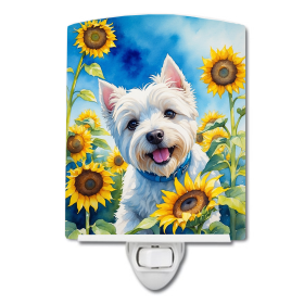 Westie Ceramic Night Light (Color: Westie in Sunflowers-198453231017)