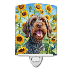 Wirehaired Ceramic Night Light (Color: Wirehaired Pointing Griffon in Sunflowers-198453231048)